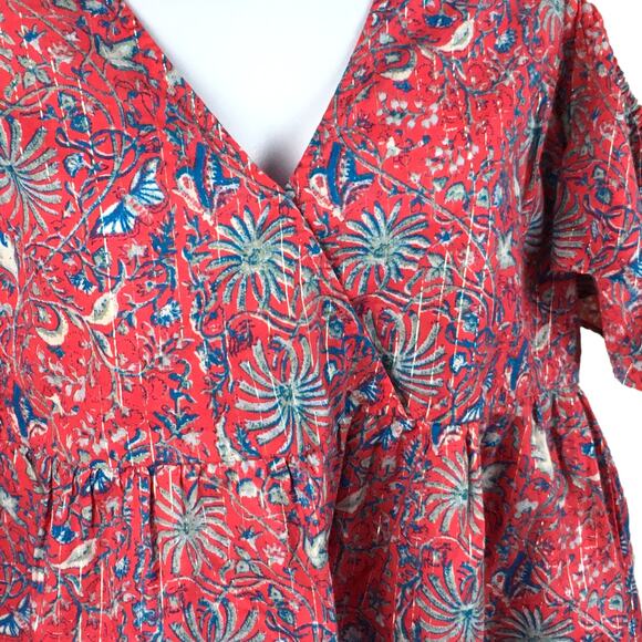 Lucky Brand Top Floral Metallic V-Neck Surplice Cold Shoulder Blouse‎ Women's S - Picture 10 of 10